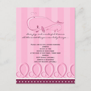 Invitation au Baby shower de baleines à point rose