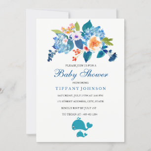 Invitation au Baby shower de baleines florales du 