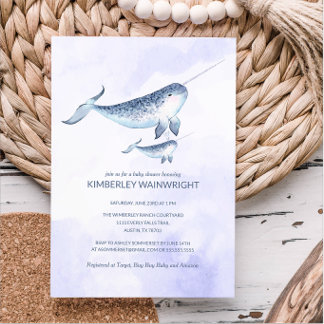 Invitation au Baby shower de baleines - Mer marine