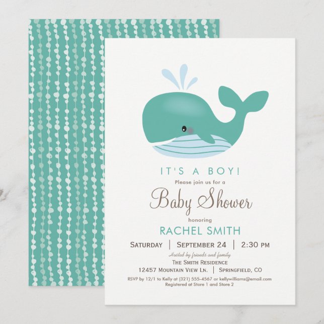 Invitation au Baby shower de baleines nautiques (Devant / Derrière)