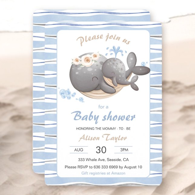 Invitation au Baby shower de baleines nautiques (Nautical Whale Baby Shower Invitation)