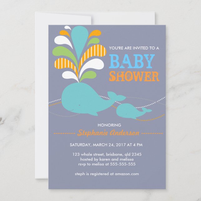 Invitation au baby shower de baleines sur mesure (Devant)