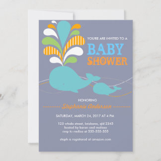 Invitation au baby shower de baleines sur mesure