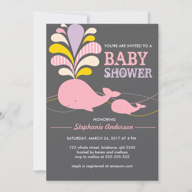 Invitation au baby shower de baleines sur mesure (Devant)
