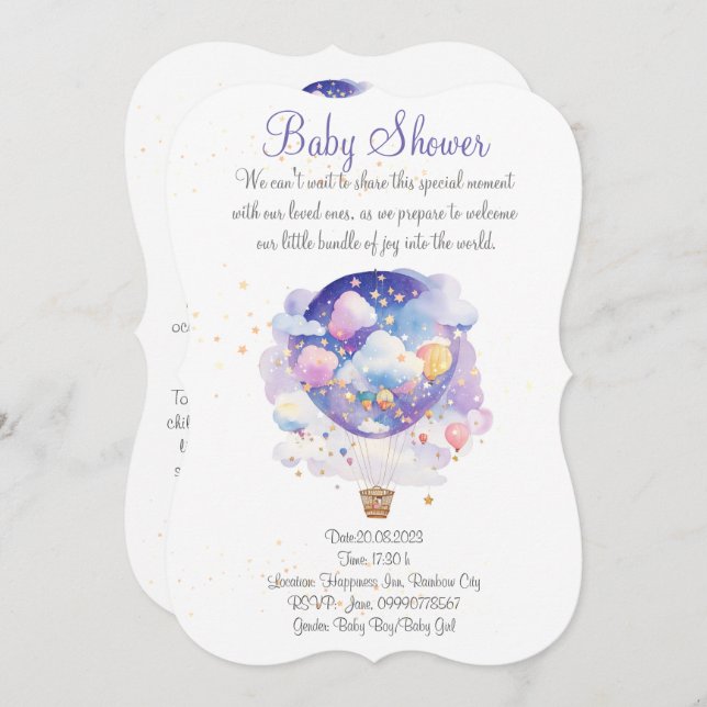 Invitation au baby shower de ballon. Nouvelle fête (Devant / Derrière)