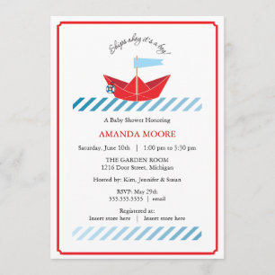 Invitation au Baby shower de bateau à papier