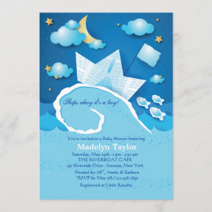 Invitation au Baby shower de bateau à voile papier