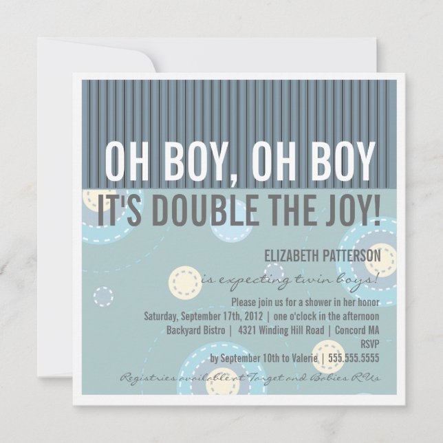 Invitation au Baby shower de bébé Twin de Modern M (Devant)