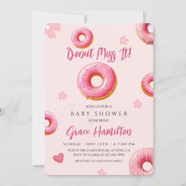 Invitation au Baby shower de beignes roses pour le (Devant)