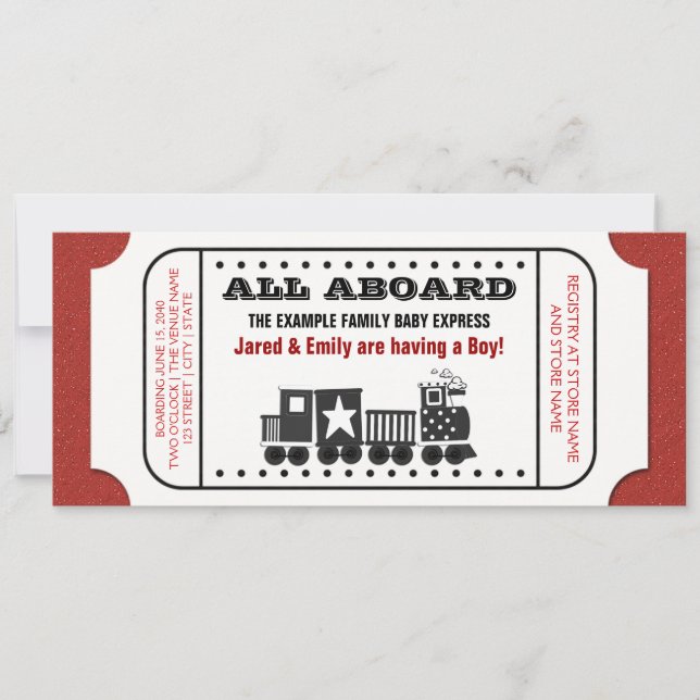 Invitation au Baby shower de billets de train vint (Devant)