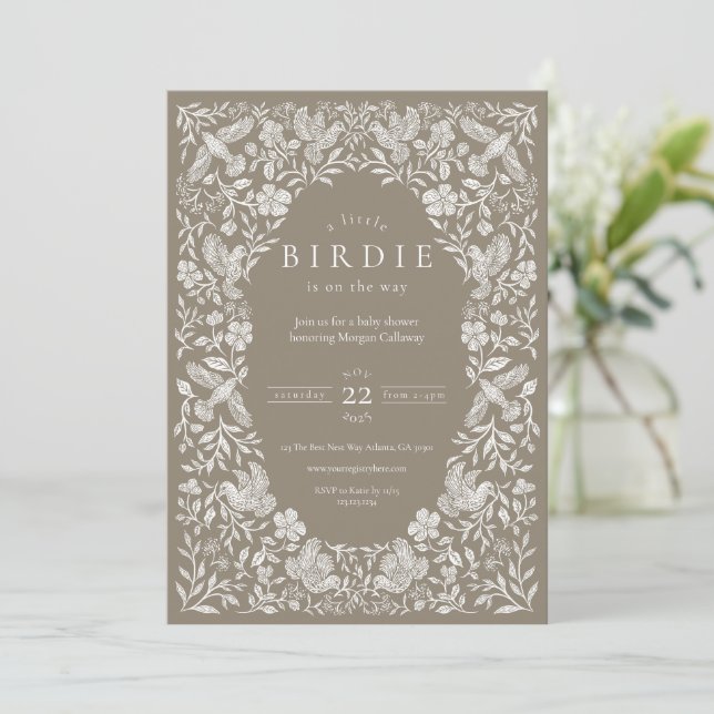 Invitation au Baby shower de Birdie Floral Neutre (Debout devant)