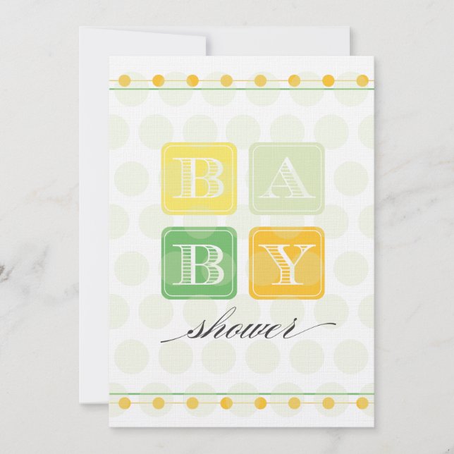 Invitation au Baby shower de blocs verts et jaunes (Devant)