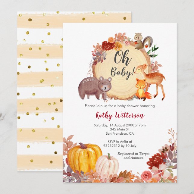 Invitation au Baby shower de bois de la flore auto (Devant / Derrière)