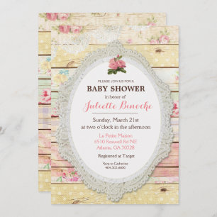 Invitation au Baby shower de bois de Shabby Chic F