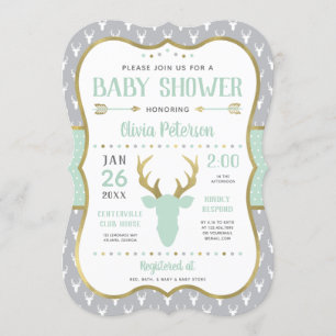 Invitation au Baby shower de bois, Monnaie, Gris,