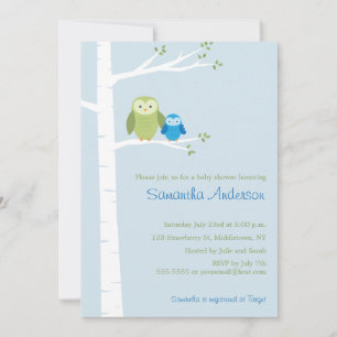 Invitation au Baby shower de bouleaux d'Owl - Garç