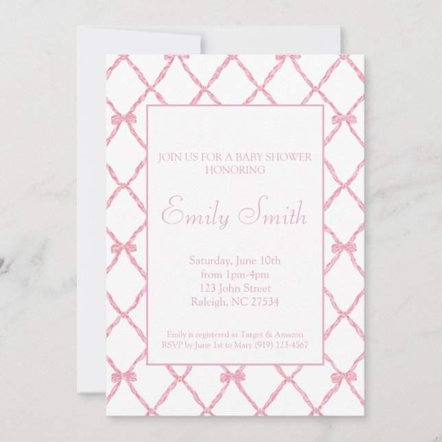 Invitation au Baby shower de Bow rose (Devant)