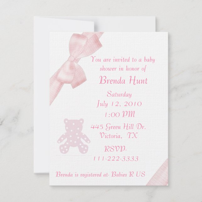 Invitation au Baby shower de Bow rose (Devant)
