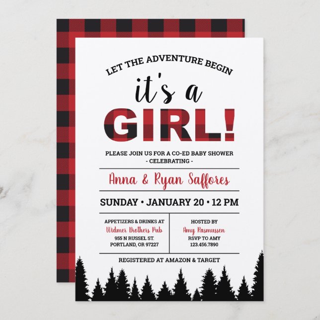 Invitation au Baby shower de Buffalo Plaid - C'est (Devant / Derrière)