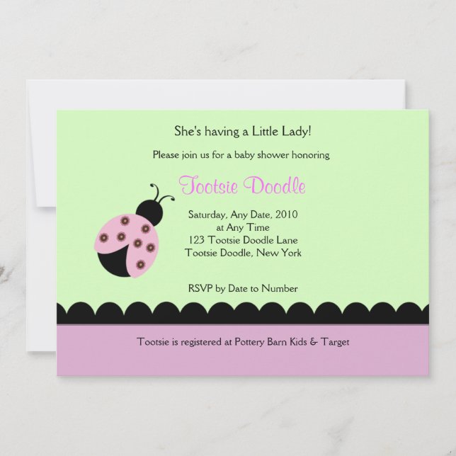 Invitation au Baby shower de bugs de fleurs Lady B (Devant)