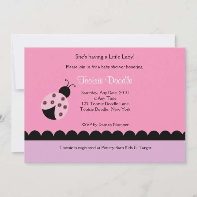 Invitation au Baby shower de bugs de fleurs Lady B (Devant)
