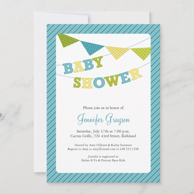 Invitation au Baby shower de Bunting Baby à Aqua (Devant)