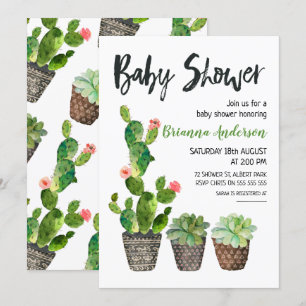 Invitation au Baby shower de Cactus pointillé