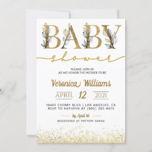 Invitation au Baby shower de calligraphie d'or