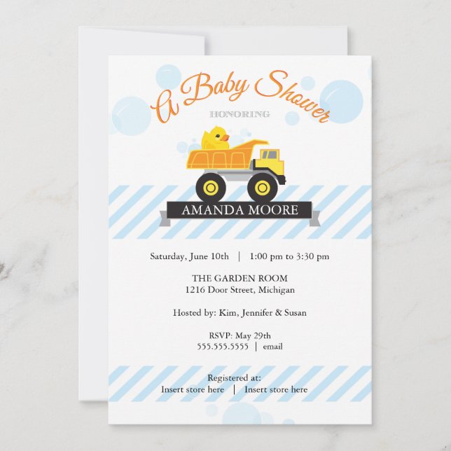 Invitation au Baby shower de camion-citerne à vide (Devant)