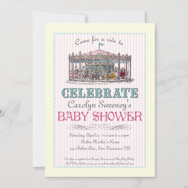 Invitation au Baby shower de carrousel Vintage (Devant)