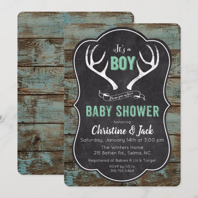 Invitation au Baby shower de cerfs Antler (Devant / Derrière)