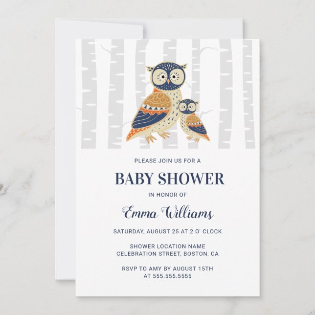 Invitation au Baby shower de Chouette moderne - Hi (Devant)