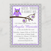 Invitation au Baby shower de Chouette pourpre