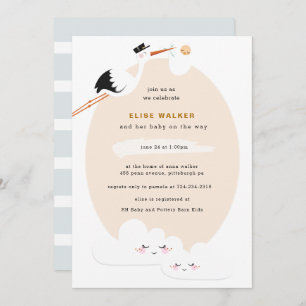 Invitation au Baby shower de cigogne avec nuages
