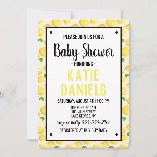 Invitation au Baby shower de citron (Devant)