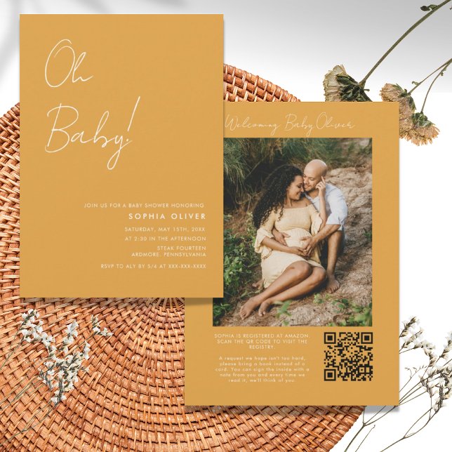 Invitation au Baby shower de code QR photo minimal (Créateur téléchargé)