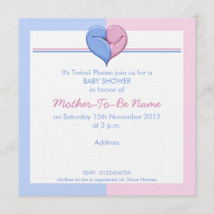 Invitation au Baby shower de coeur de Twin Doves