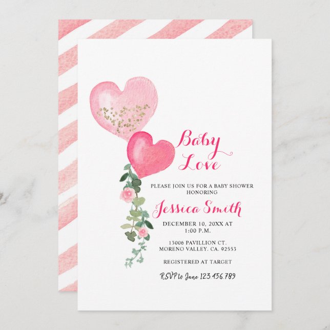 Invitation au baby shower de coeur de Valentine (Devant / Derrière)