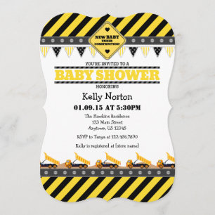 Invitation au Baby shower de construction jaune