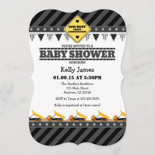 Invitation au Baby shower de construction noir gri