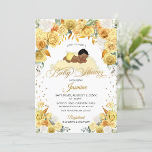 Invitation au Baby shower de couchage floral jaune