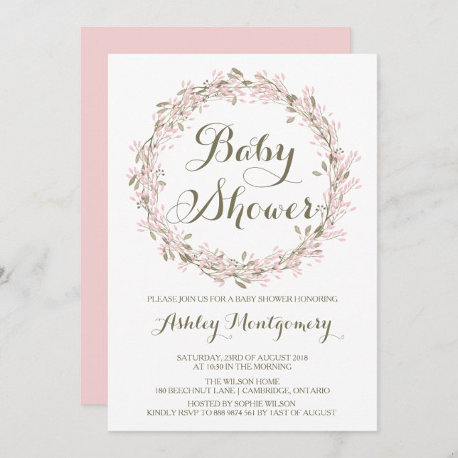Invitation au Baby shower de couronne d'hiver (Devant / Derrière)