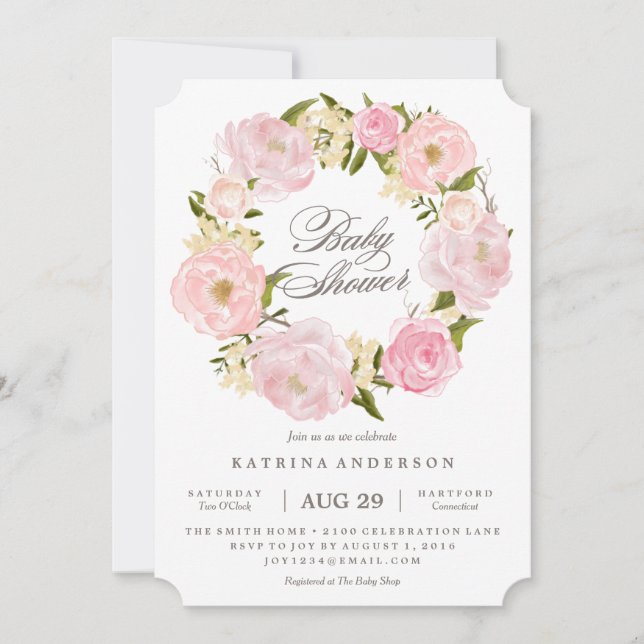 Invitation au Baby shower de couronne romantique (Devant)