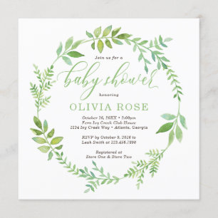 Invitation au Baby shower de couronne verte, BOHO