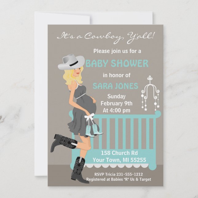 Invitation au Baby shower de Cowboy - Blonde Weste (Devant)