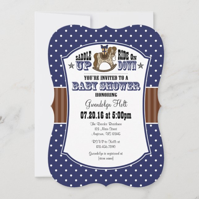 Invitation au Baby shower de Cowboy Brown bleu de  (Devant)