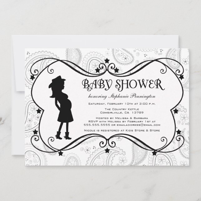Invitation au baby shower de Cowgirl paisley (Devant)