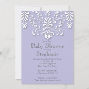 Invitation au Baby shower de Damas pourpre élégant