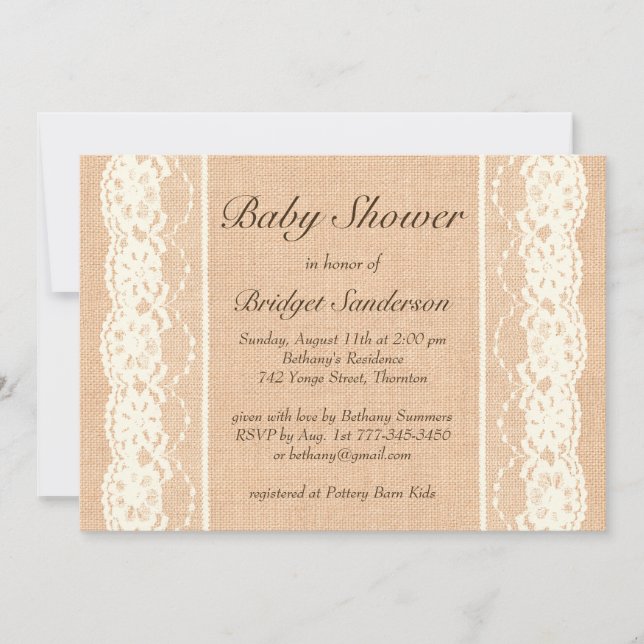 Invitation au Baby shower de dentelle Vintage ivoi (Devant)
