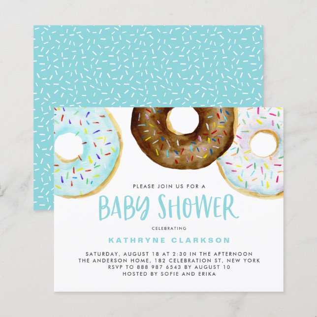 Invitation au Baby shower de Donuts Bleus et Choco (Devant / Derrière)